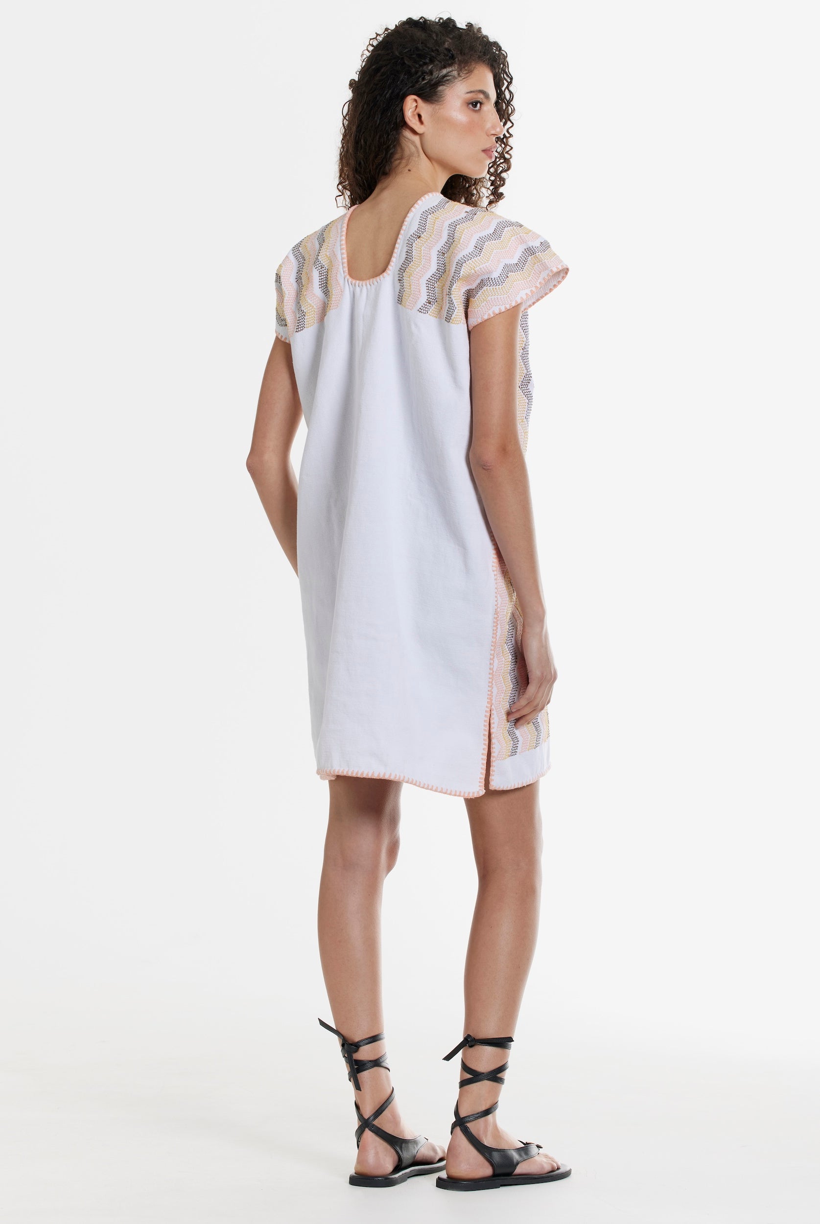 Ahida Correale Número 11 Mini kaftan in sorbet / stone — handwoven cotton by artisans in San Juan Colorado, Oaxaca