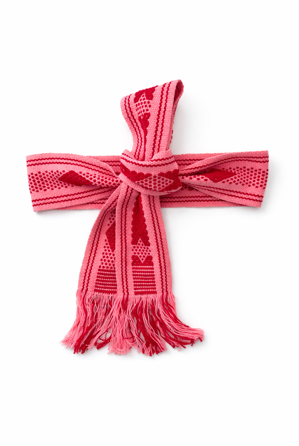 Ahida Correale Cinto 16 belt in rose pink & crimson — handwoven cotton by artisans in San Juan Colorado, Oaxaca