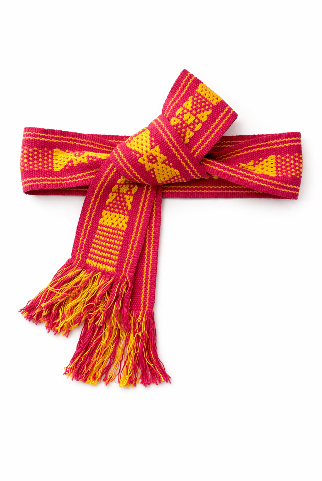 Ahida Correale Cinto 15 belt in magenta & yellow — handwoven cotton by artisans in San Juan Colorado, Oaxaca