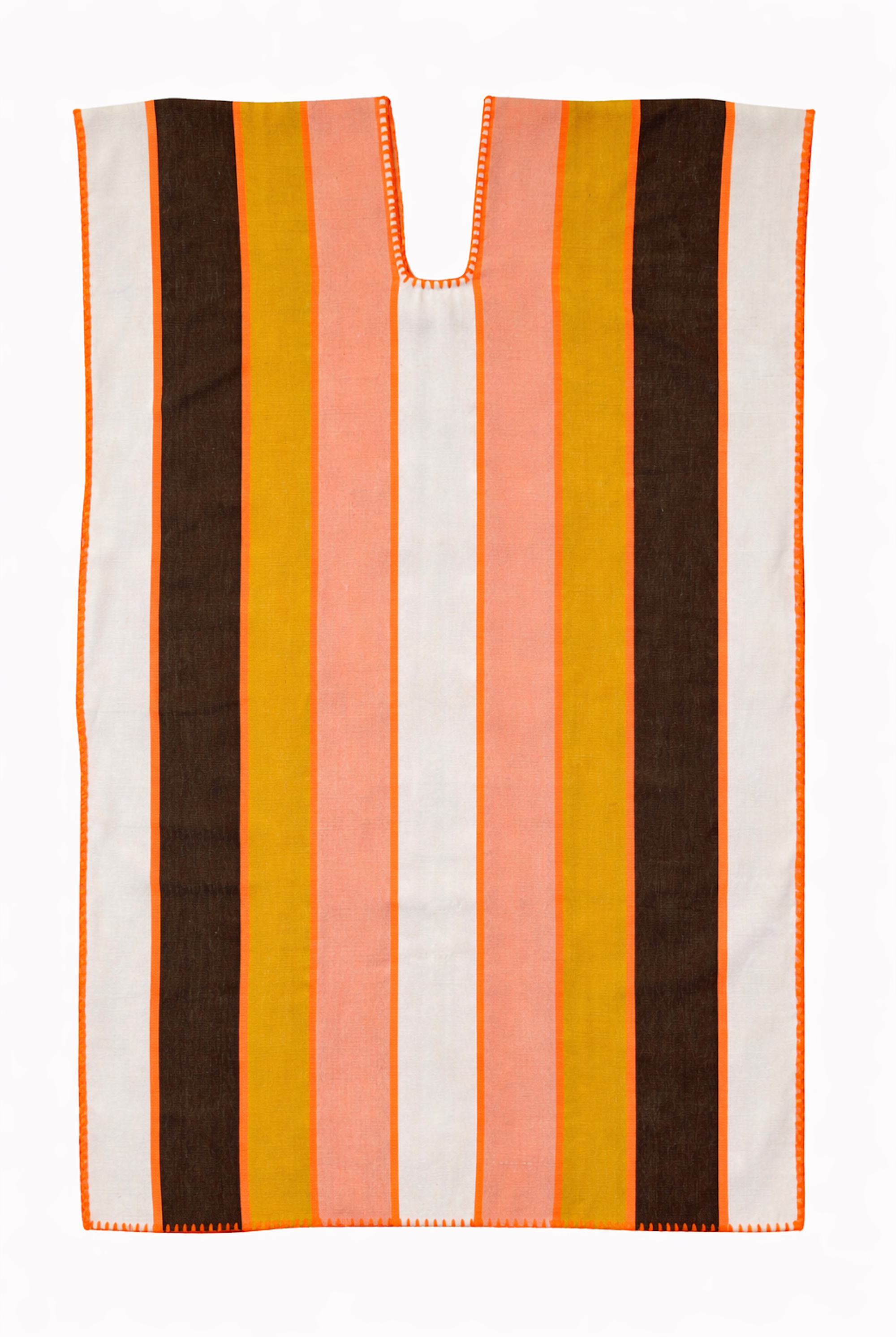 Ahida Correale Número 12 Mini kaftan in coral / amber / cocoa — handwoven cotton by artisans in San Juan Colorado, Oaxaca