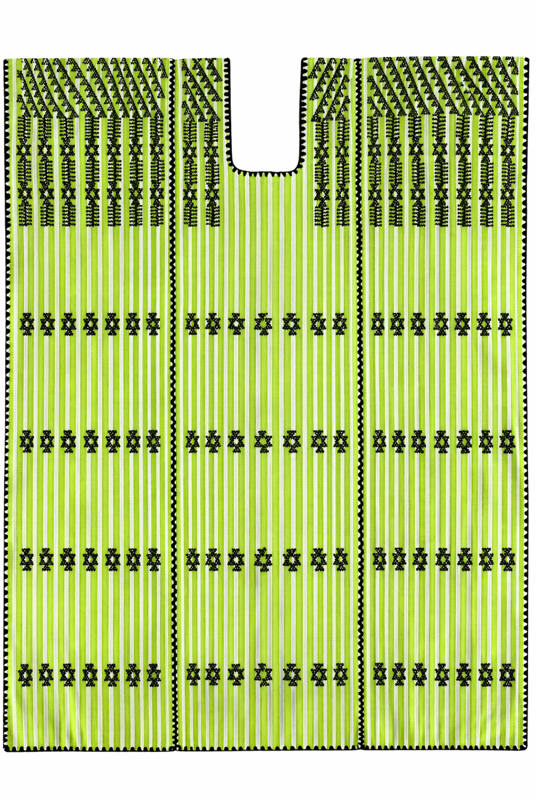 Ahida Correale Número 14 Mini kaftan in chartreuse / black — handwoven cotton by artisans in San Juan Colorado, Oaxaca
