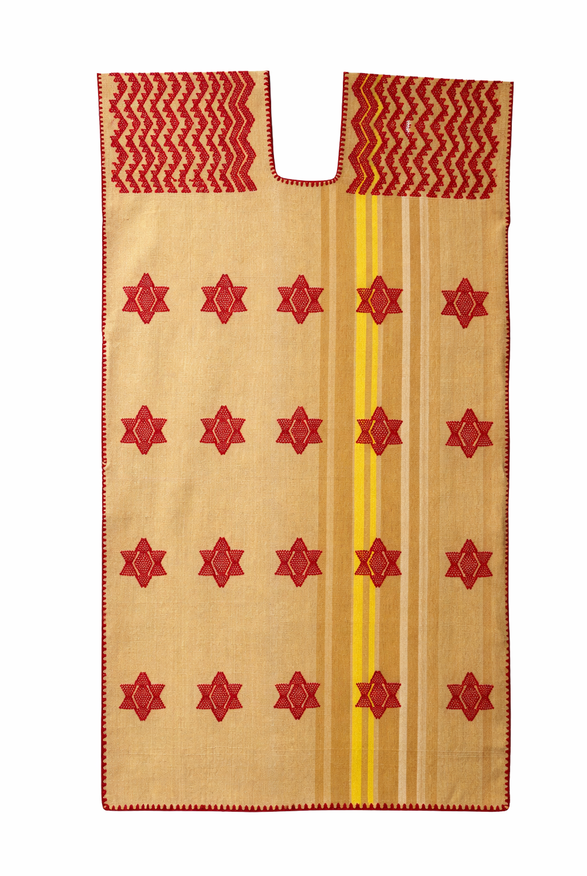 Ahida Correale Número 17 Midi kaftan in Sand & Red — handwoven cotton by artisans in San Juan Colorado, Oaxaca