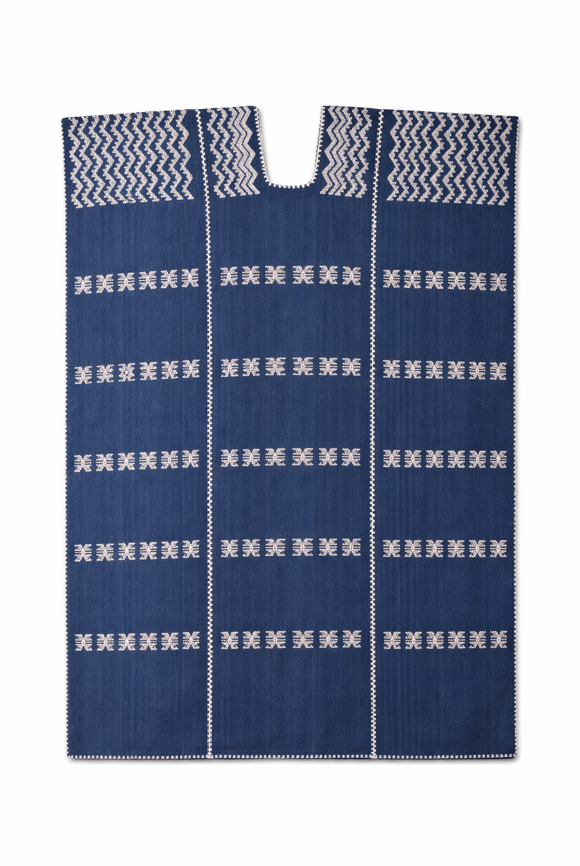 Ahida Correale Número 37 Midi kaftan in Indigo & Ivory — handwoven cotton by artisans in San Juan Colorado, Oaxaca
