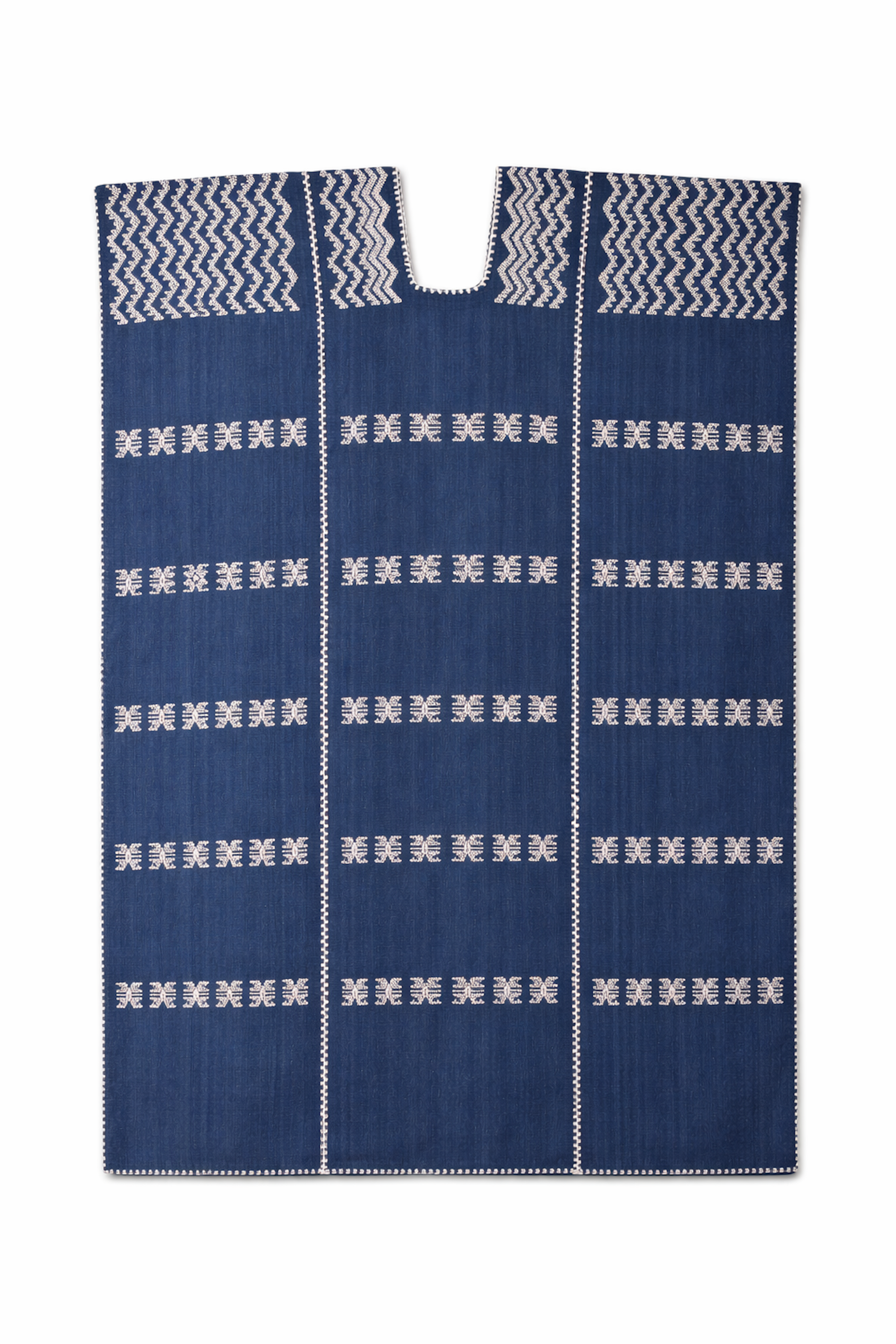 Ahida Correale Número 37 Midi kaftan in Indigo & Ivory — handwoven cotton by artisans in San Juan Colorado, Oaxaca