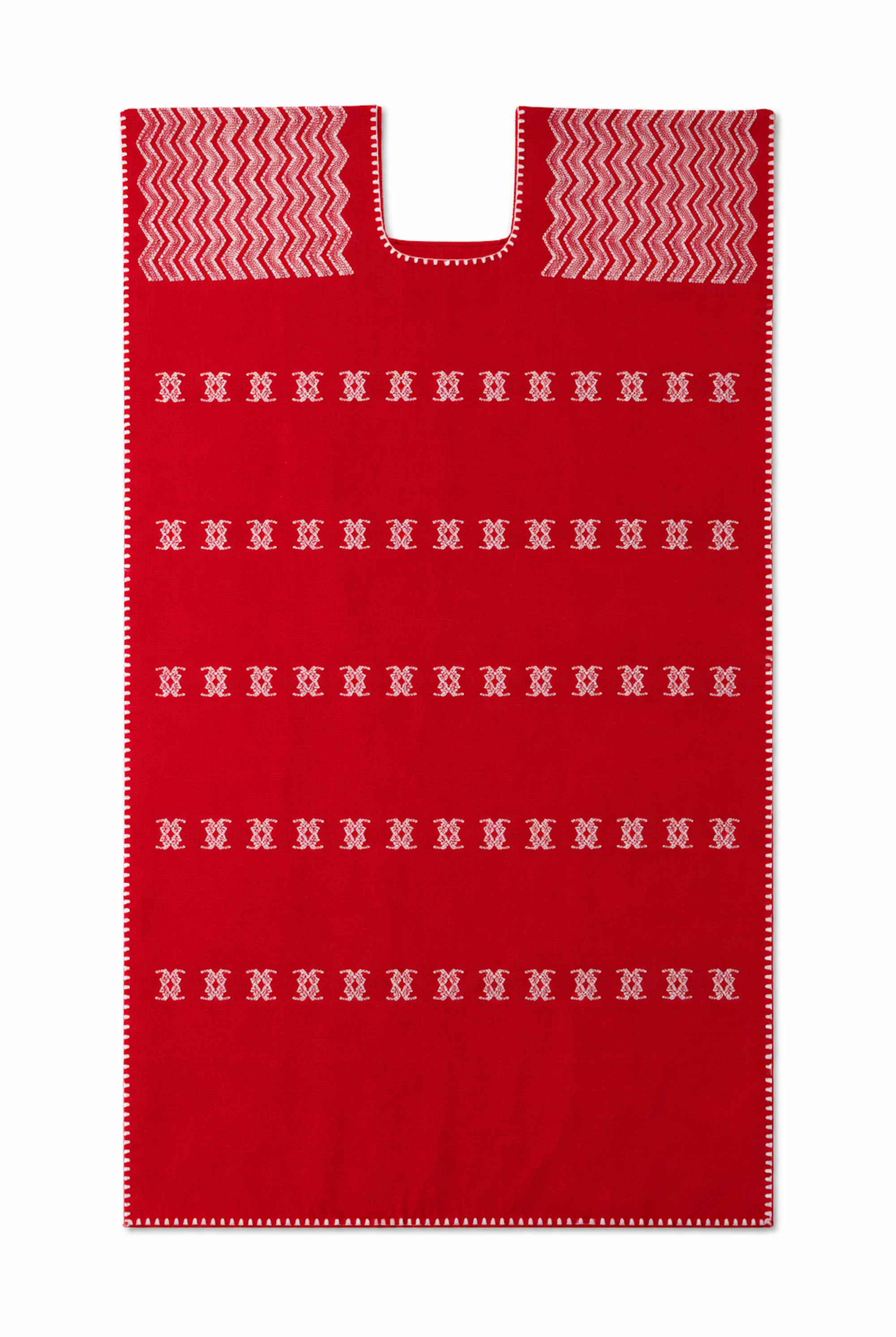 Ahida Correale Número 38 Maxi kaftan in Red & Ivory — handwoven cotton by artisans in San Juan Colorado, Oaxaca