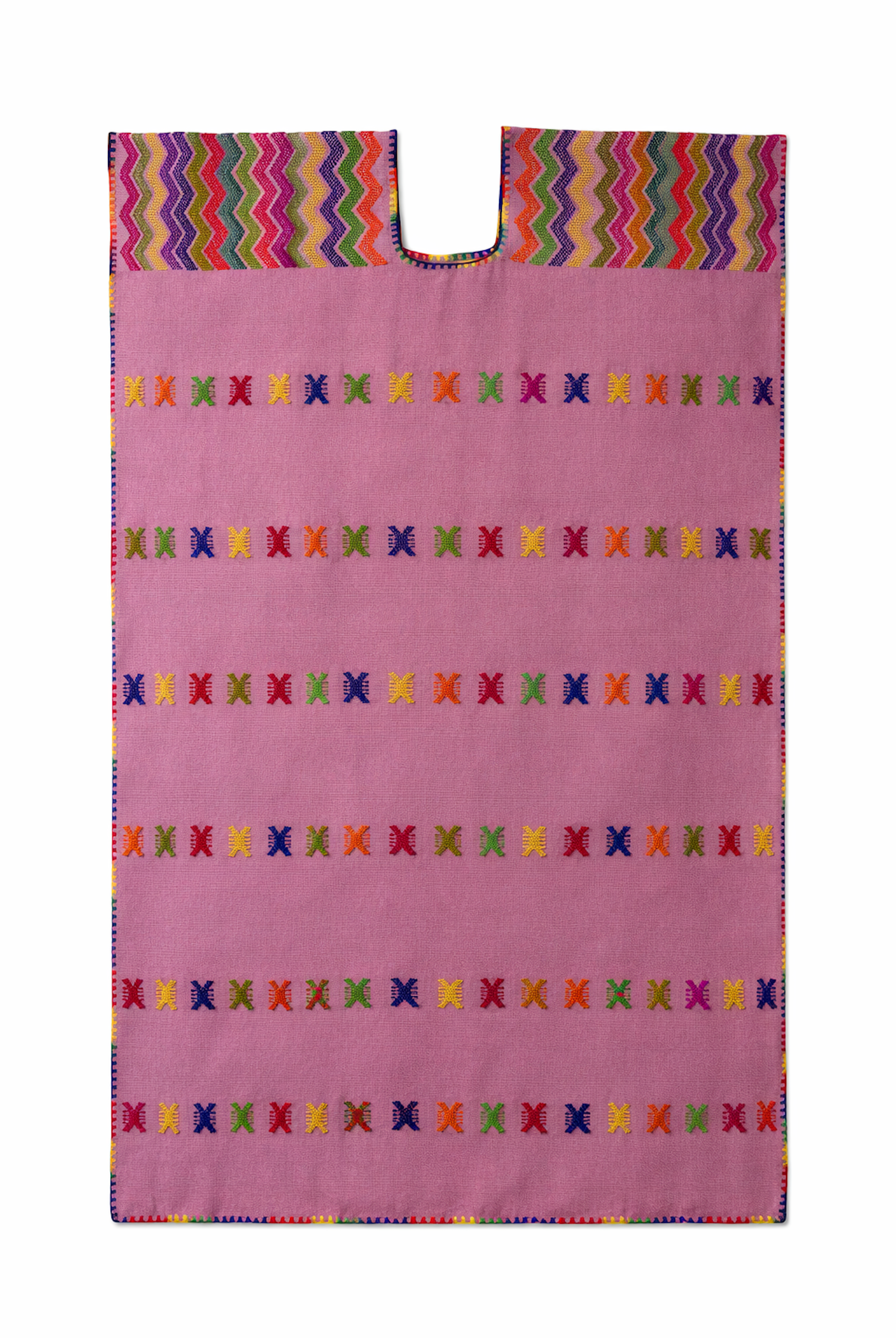 Ahida Correale Número 39 Maxi kaftan in pink / multi — handwoven cotton by artisans in San Juan Colorado, Oaxaca
