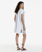 Ahida Correale Número 2 Mini kaftan in white / black — handwoven cotton by artisans in San Juan Colorado, Oaxaca