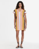 Ahida Correale Número 12 Mini kaftan in coral / amber / cocoa — handwoven cotton by artisans in San Juan Colorado, Oaxaca