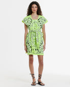 Ahida Correale Número 5 Mini kaftan in Neon Green — handwoven cotton by artisans in San Juan Colorado, Oaxaca
