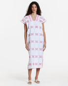 Ahida Correale Número 30 Midi kaftan in pink / multi — handwoven cotton by artisans in San Juan Colorado, Oaxaca