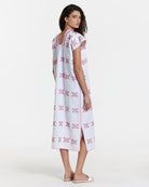 Ahida Correale Número 30 Midi kaftan in pink / multi — handwoven cotton by artisans in San Juan Colorado, Oaxaca
