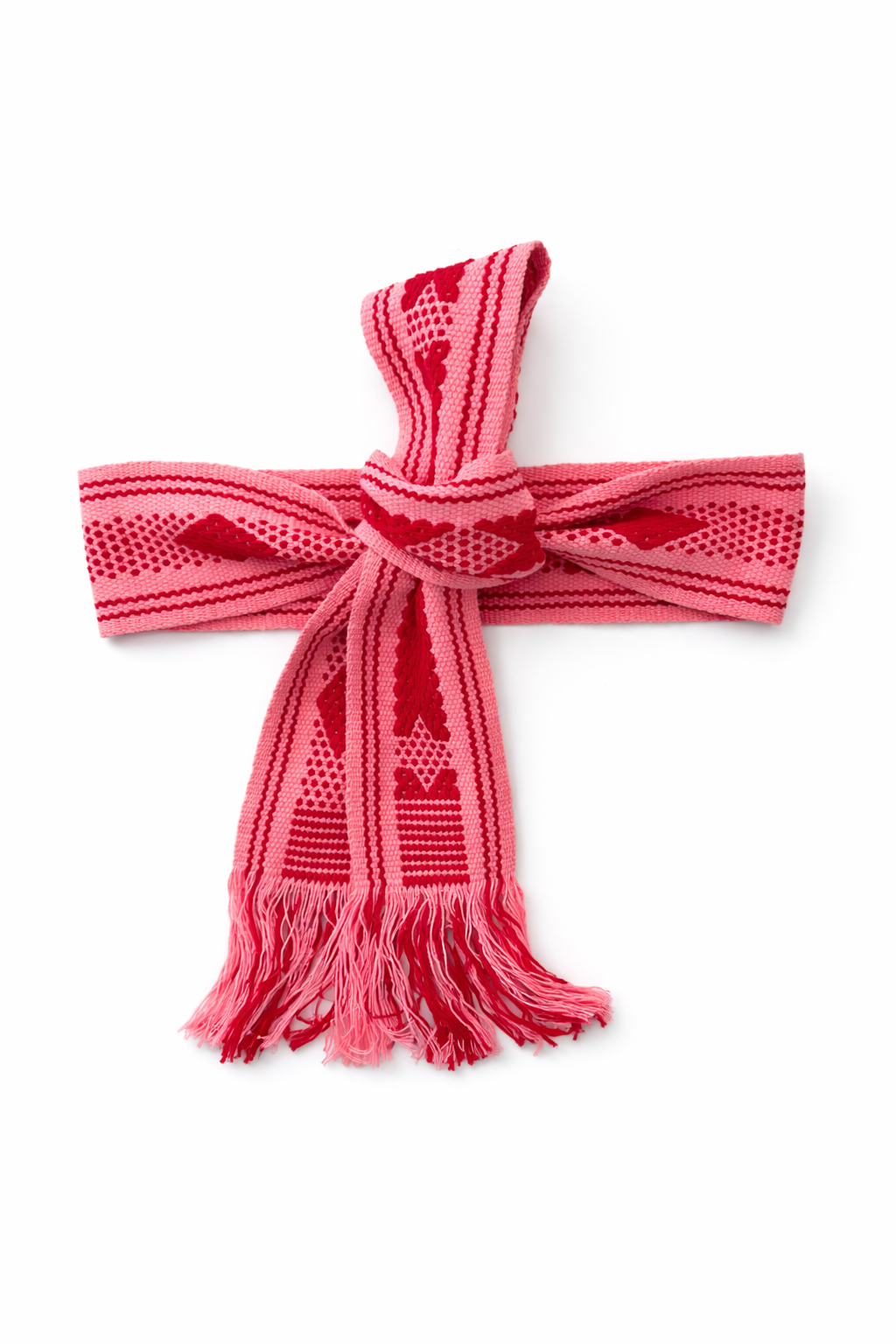 Ahida Correale Cinto 16 belt in rose pink & crimson — handwoven cotton by artisans in San Juan Colorado, Oaxaca