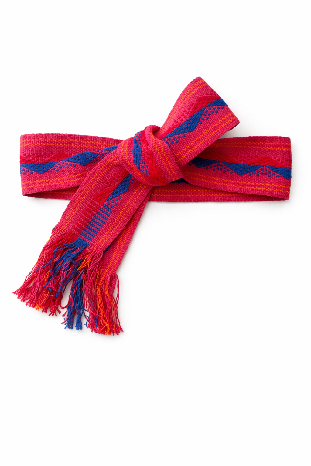 Ahida Correale Cinto 17 belt in cherry red & cobalt — handwoven cotton by artisans in San Juan Colorado, Oaxaca
