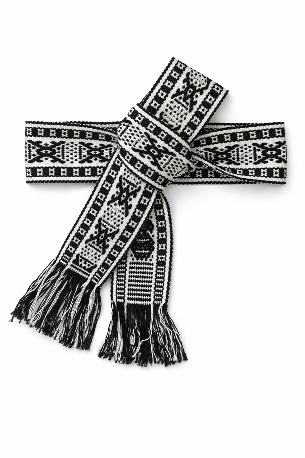 Ahida Correale Cinto 12 belt in black & ivory — handwoven cotton by artisans in San Juan Colorado, Oaxaca