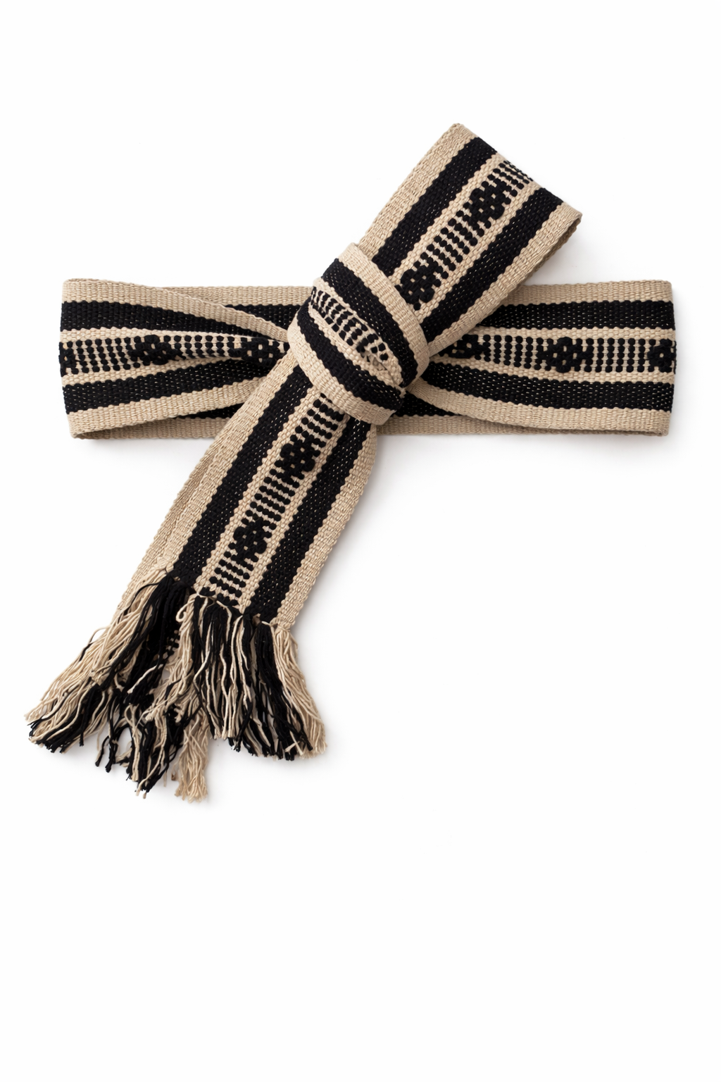 Ahida Correale Cinto 8 belt in sand & black — handwoven cotton by artisans in San Juan Colorado, Oaxaca