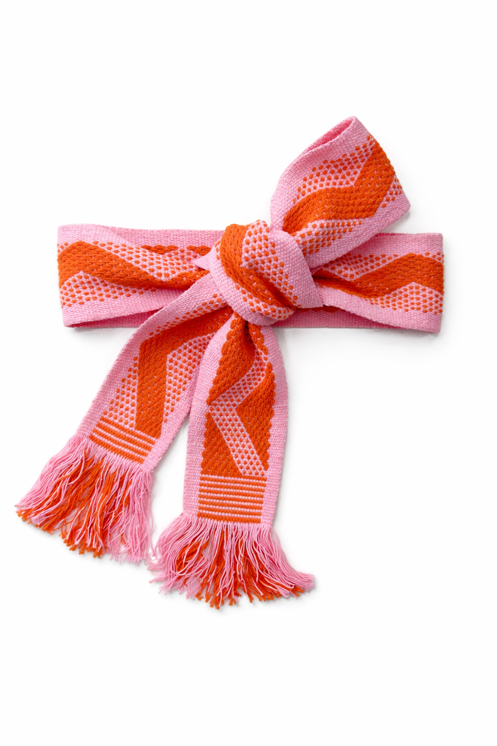 Ahida Correale Cinto 11 belt in pink & coral — handwoven cotton by artisans in San Juan Colorado, Oaxaca