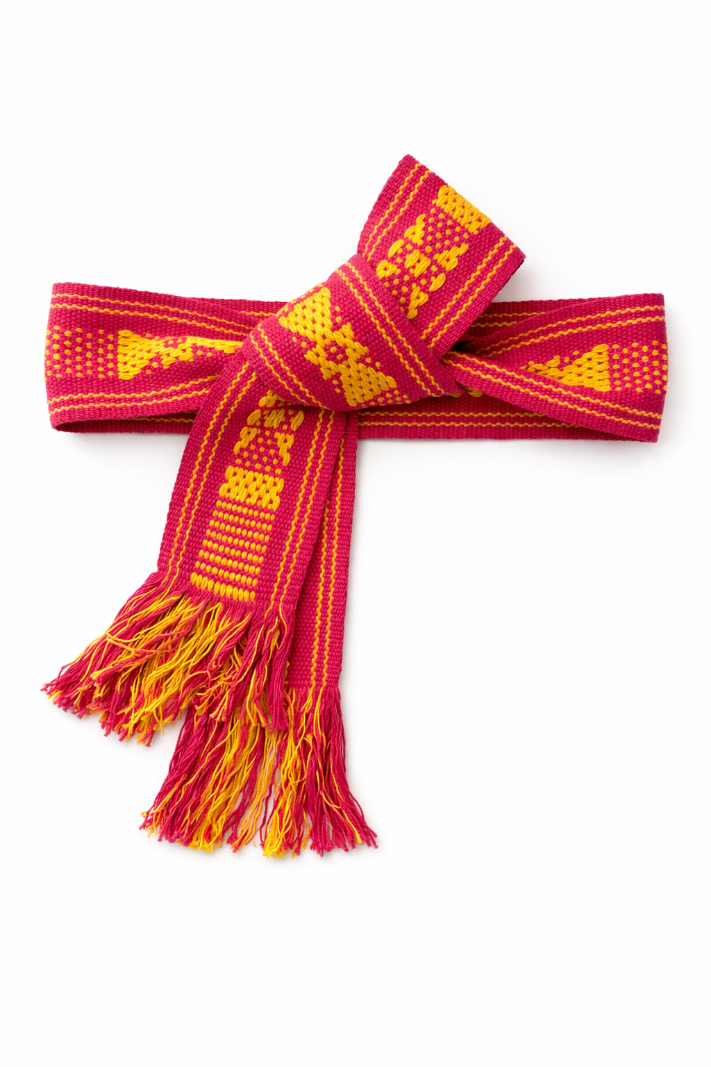 Ahida Correale Cinto 15 belt in magenta & yellow — handwoven cotton by artisans in San Juan Colorado, Oaxaca