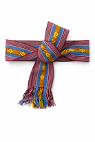 Ahida Correale Cinto 13 belt in burgundy, cobalt & ochre — handwoven cotton by artisans in San Juan Colorado, Oaxaca