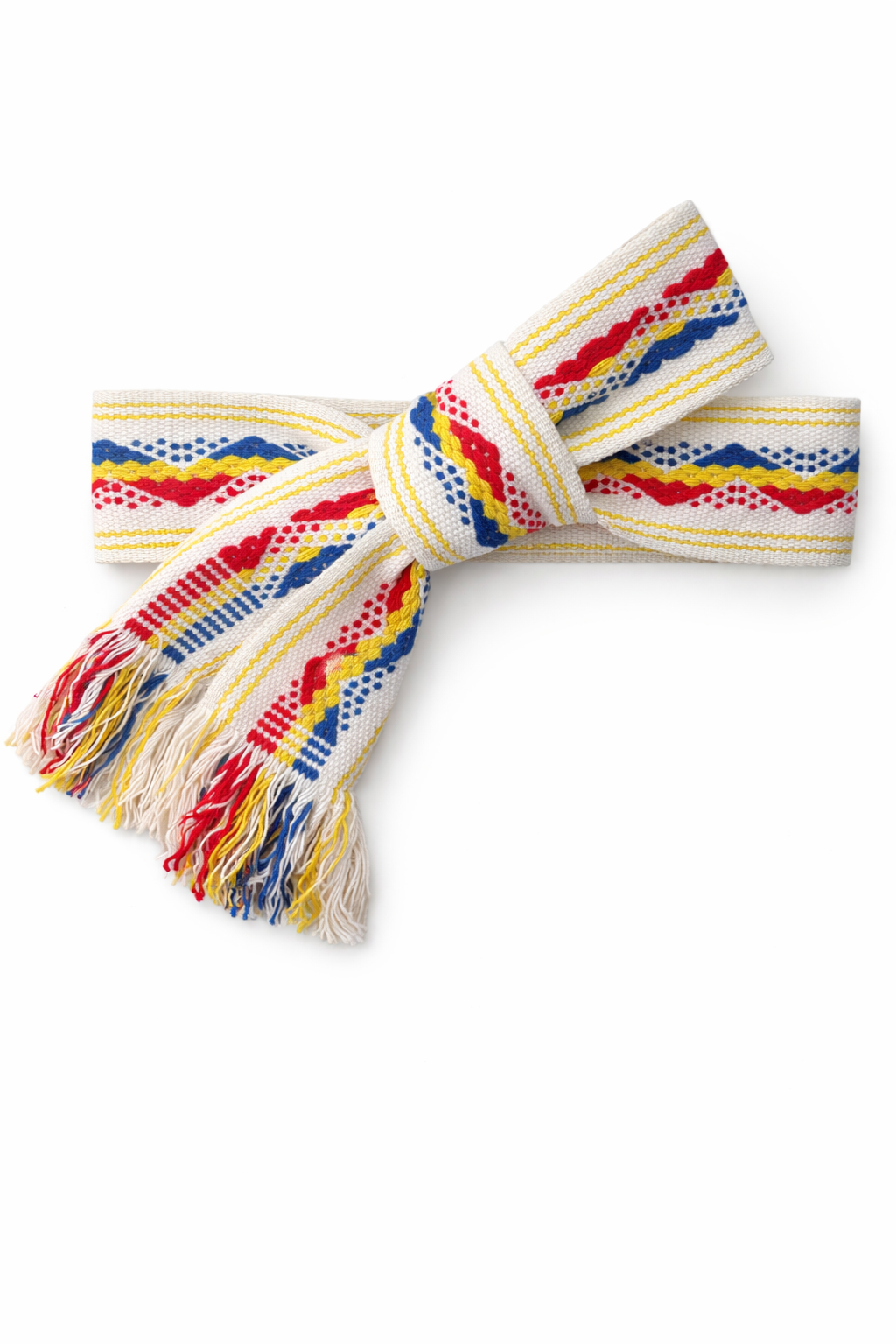 Ahida Correale Cinto 20 belt in ivory & rainbow — handwoven cotton by artisans in San Juan Colorado, Oaxaca