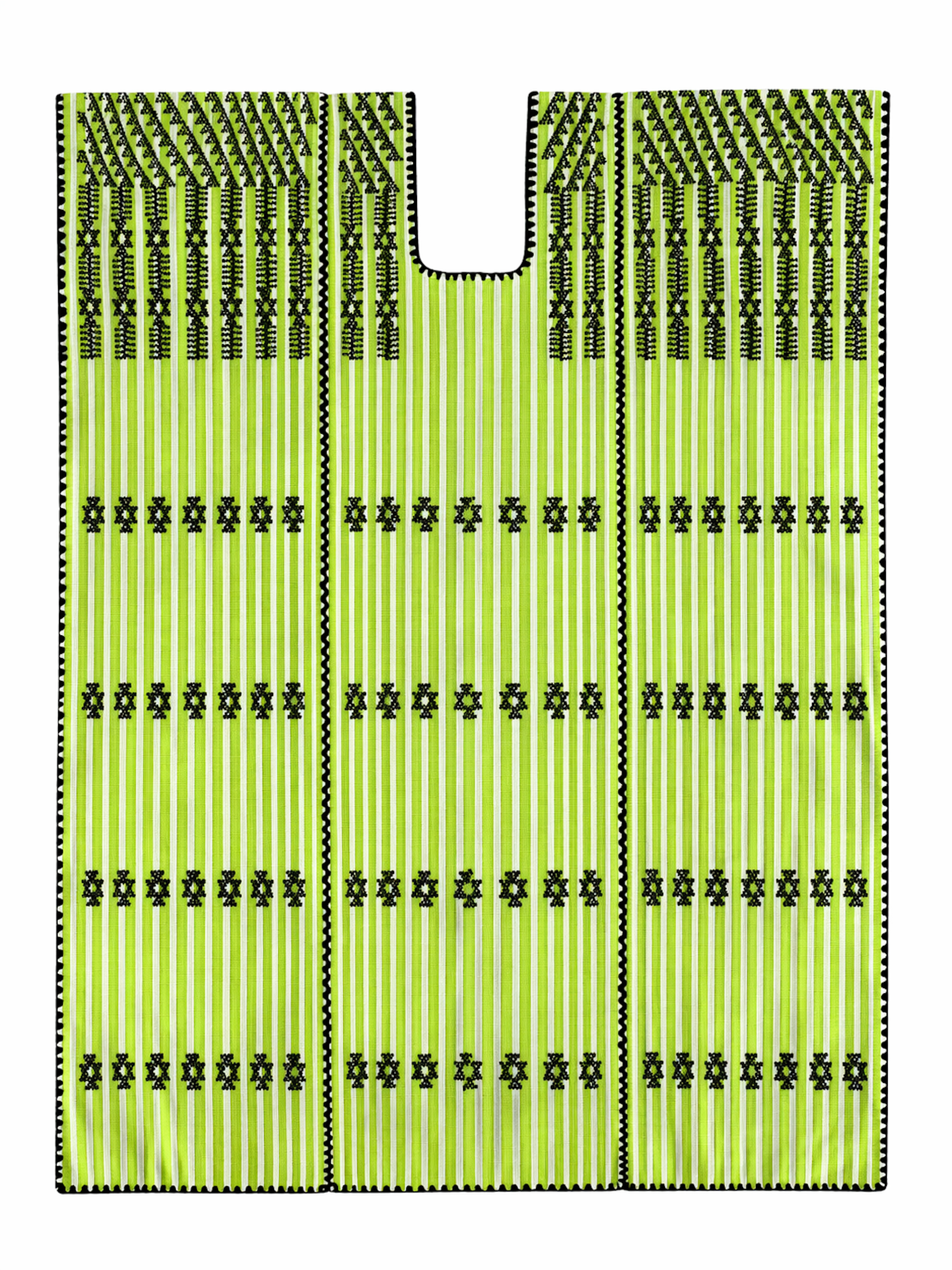 Ahida Correale Número 14 Mini kaftan in chartreuse / black — handwoven cotton by artisans in San Juan Colorado, Oaxaca