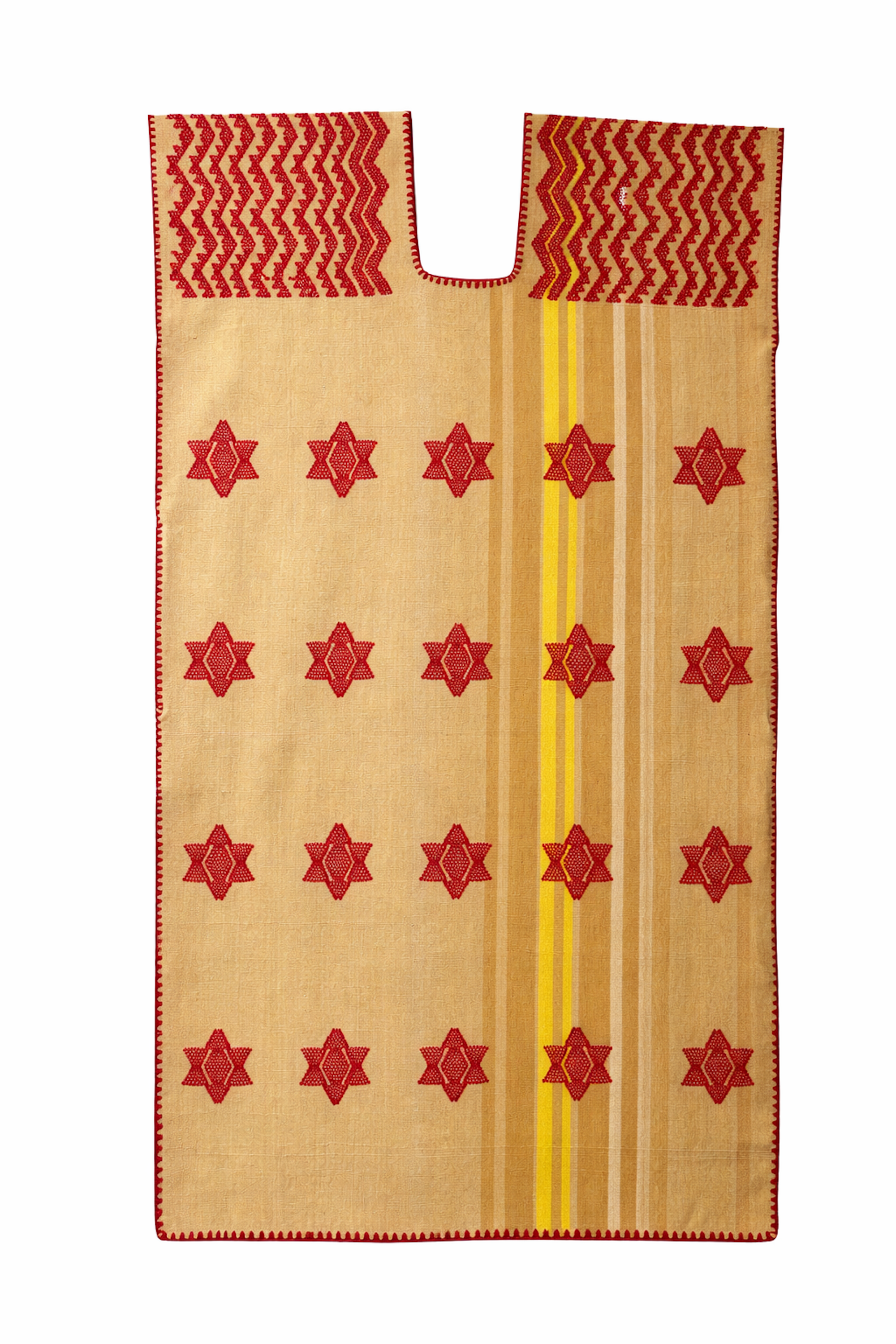 Ahida Correale Número 17 Midi kaftan in Sand & Red — handwoven cotton by artisans in San Juan Colorado, Oaxaca
