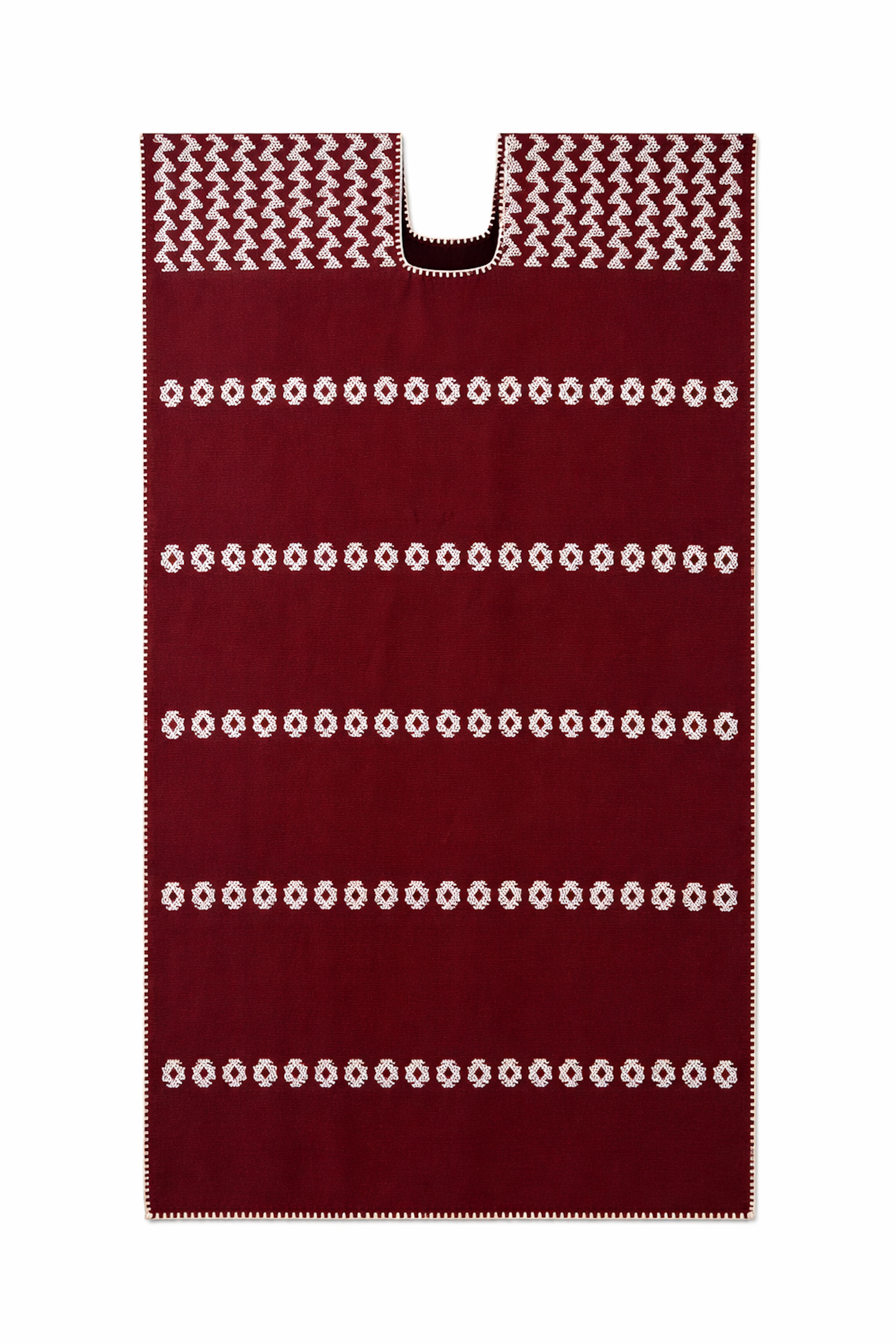 Ahida Correale Número 20 Midi kaftan in Wine & Ivory — handwoven cotton by artisans in San Juan Colorado, Oaxaca