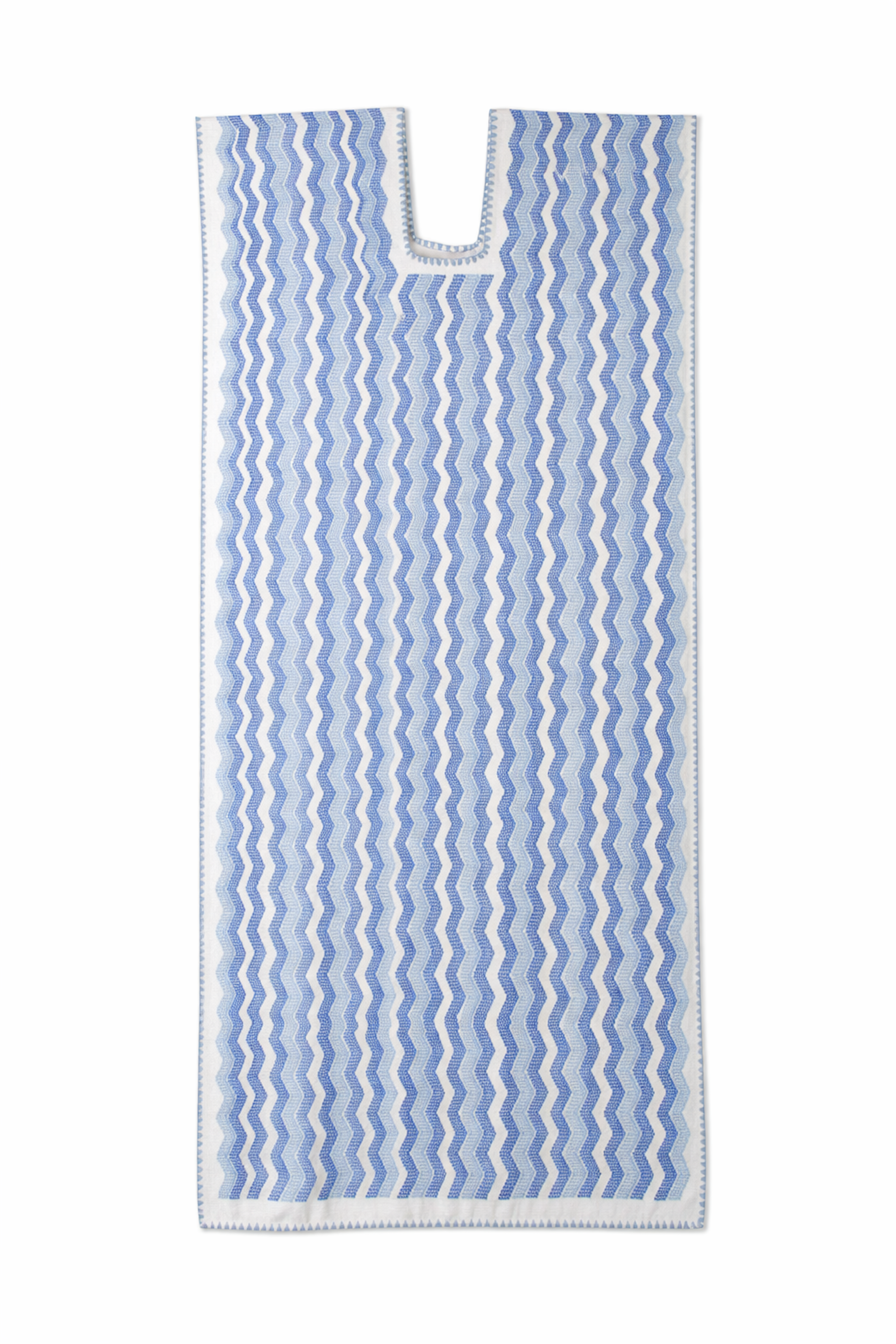 Ahida Correale Número 29 Midi kaftan in blue / ivory — handwoven cotton by artisans in San Juan Colorado, Oaxaca