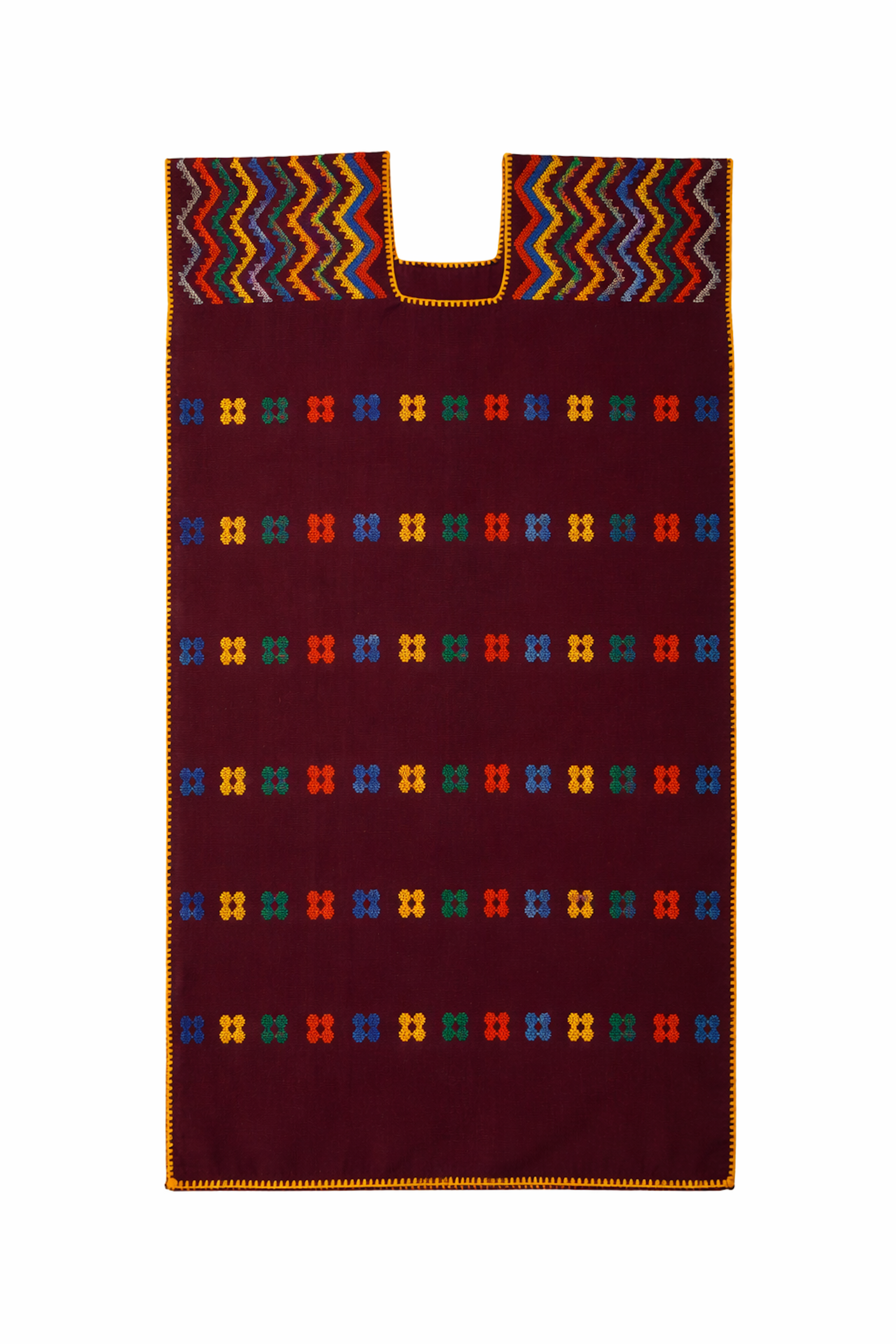 Ahida Correale Número 31 Midi kaftan in burgundy / multi — handwoven cotton by artisans in San Juan Colorado, Oaxaca