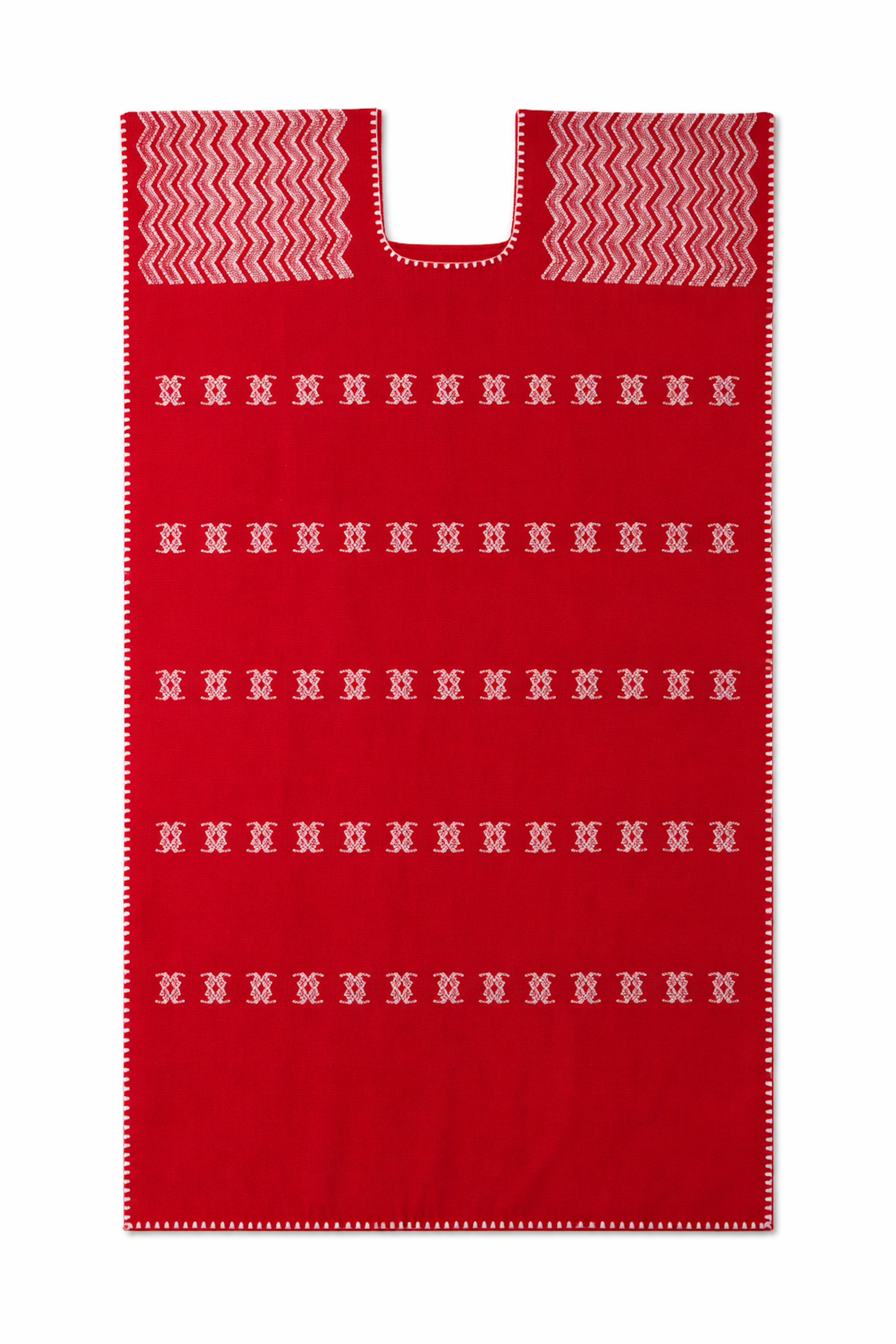 Ahida Correale Número 38 Maxi kaftan in Red & Ivory — handwoven cotton by artisans in San Juan Colorado, Oaxaca