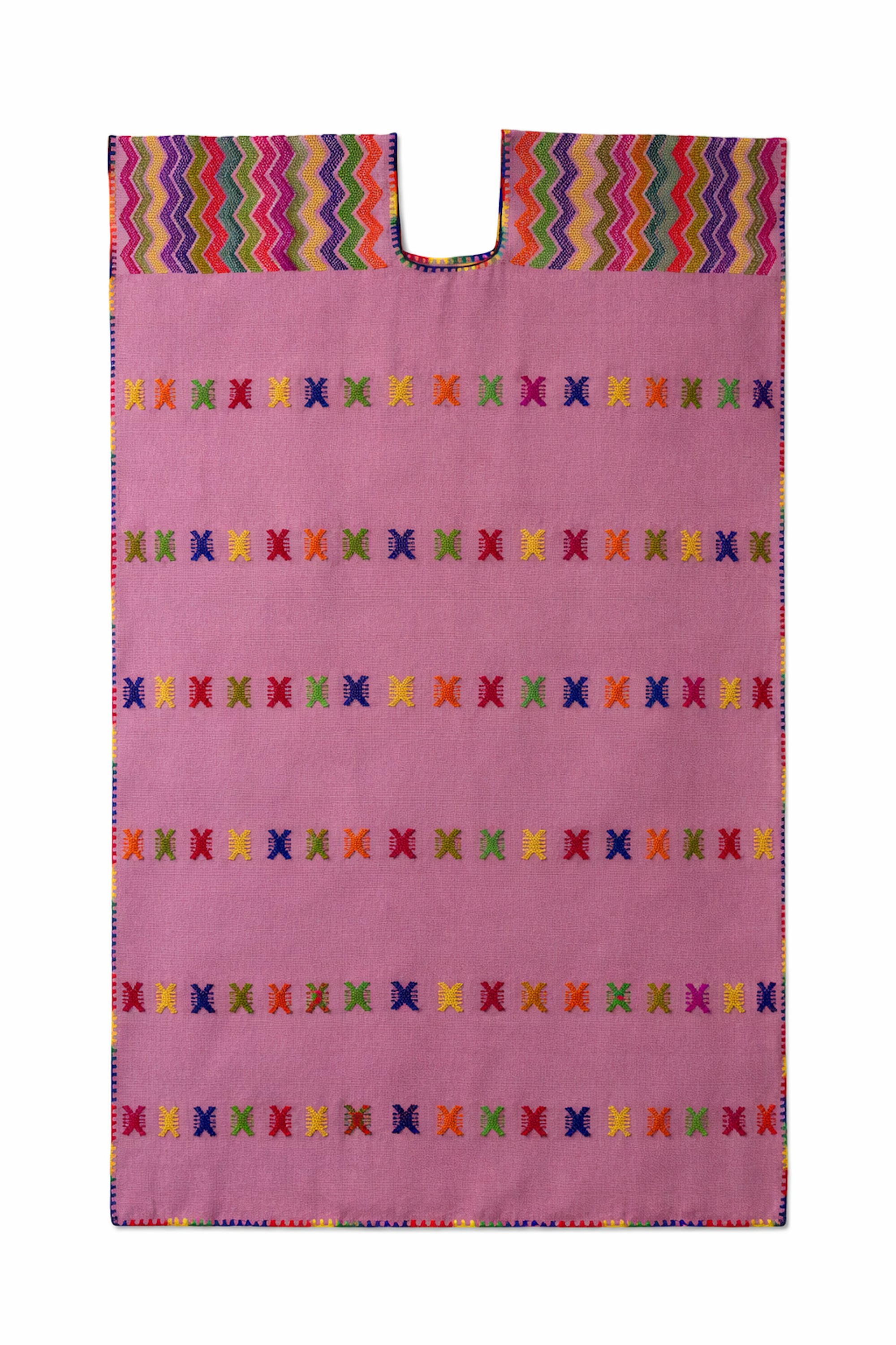 Ahida Correale Número 39 Maxi kaftan in pink / multi — handwoven cotton by artisans in San Juan Colorado, Oaxaca