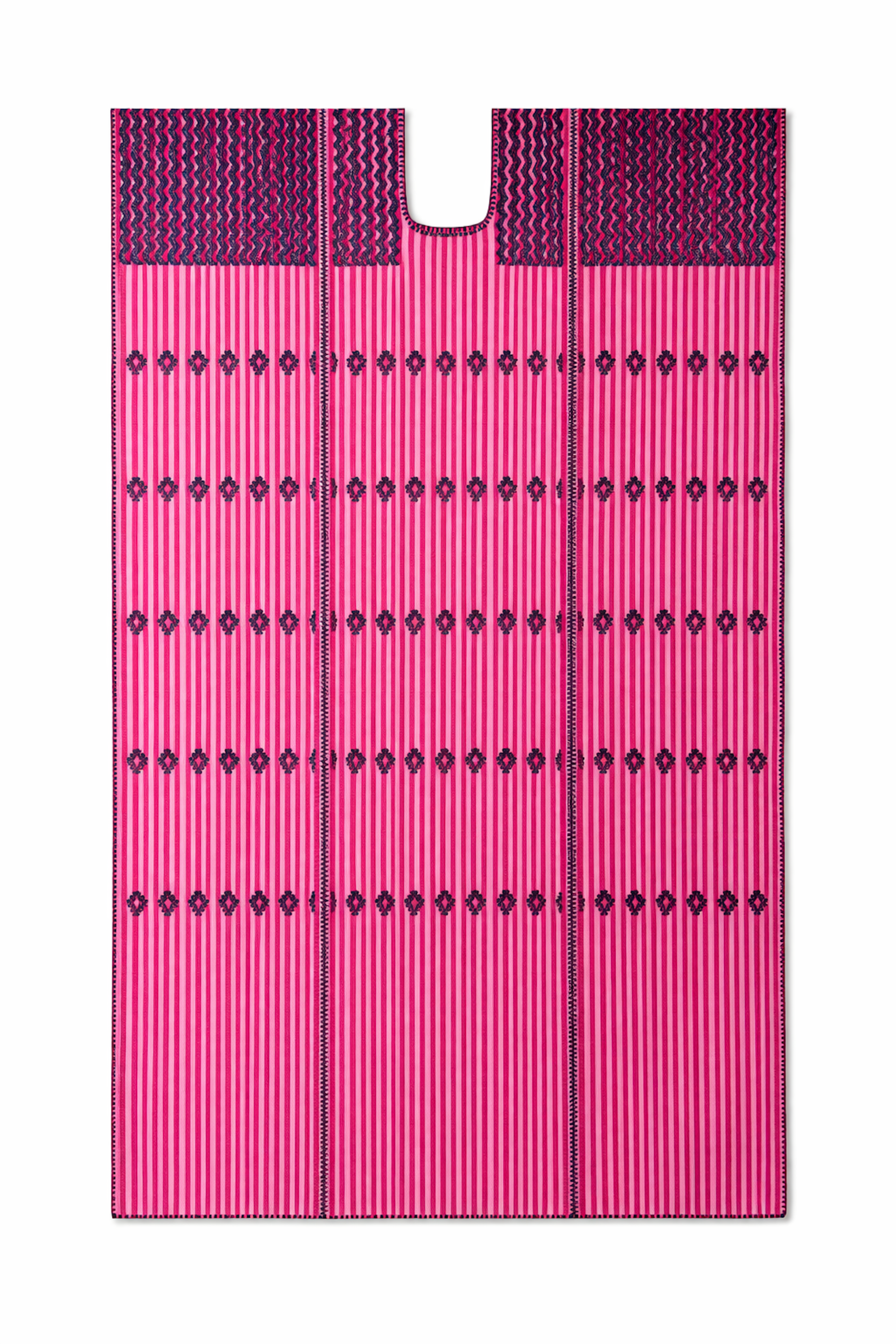 Ahida Correale Número 43 Maxi kaftan in Fuchsia & Navy — handwoven cotton by artisans in San Juan Colorado, Oaxaca