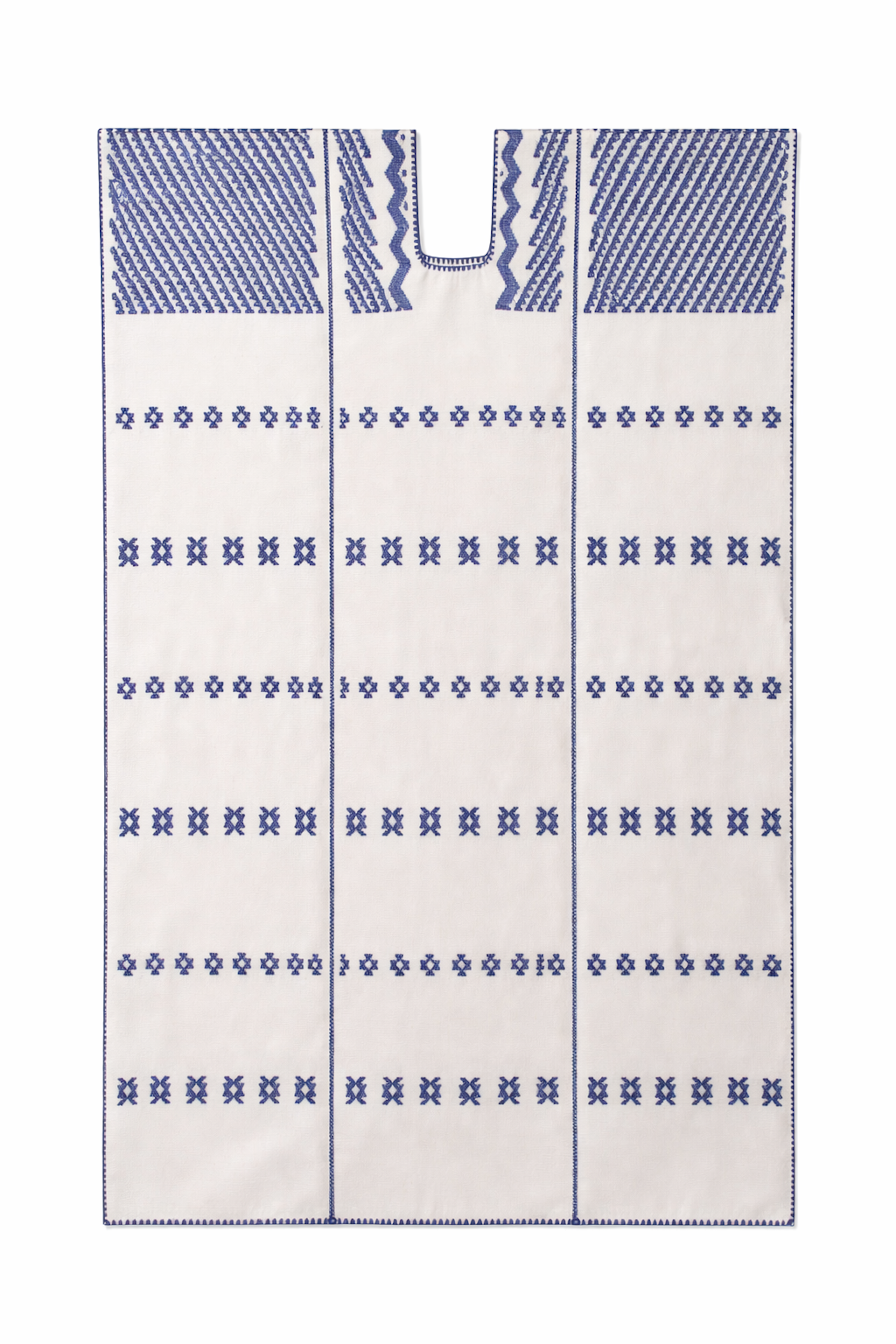 Ahida Correale Número 48 Maxi kaftan in Ivory & Indigo — handwoven cotton by artisans in San Juan Colorado, Oaxaca