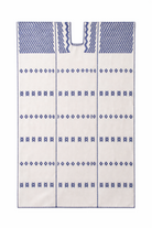 Ahida Correale Número 48 Maxi kaftan in Ivory & Indigo — handwoven cotton by artisans in San Juan Colorado, Oaxaca