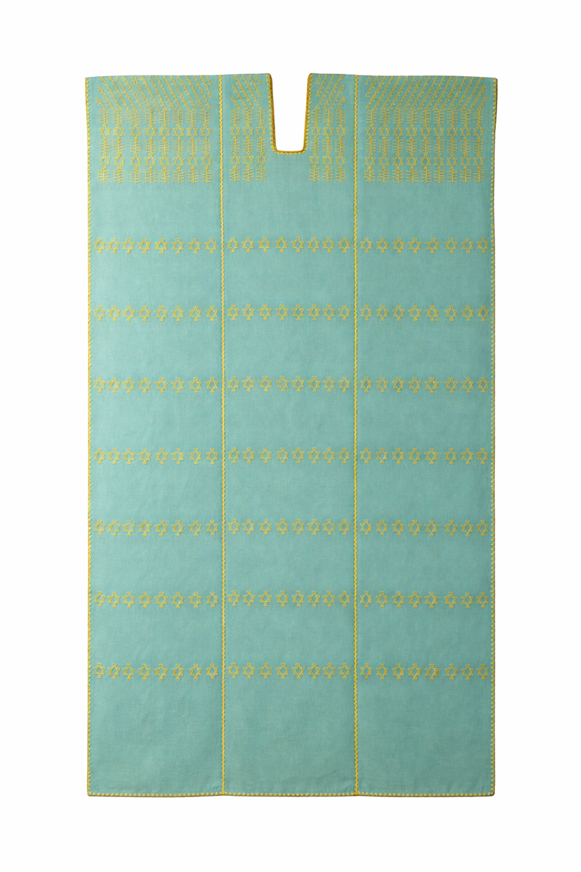 Ahida Correale Número 50 Maxi kaftan in aqua / citron — handwoven cotton by artisans in San Juan Colorado, Oaxaca